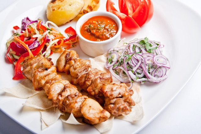 Plate of food with meat free wallpaper for desktop - medium preview image