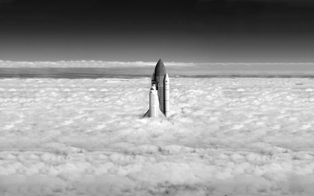Rocket flying clouds black white free wallpaper for desktop - medium preview image