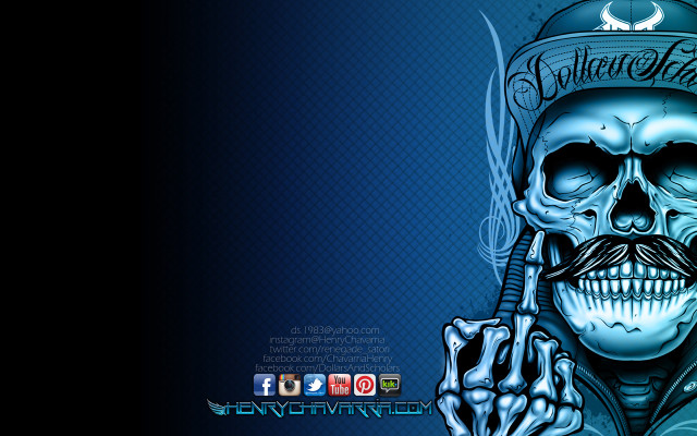Skull moustache cigarette holding face free wallpaper for desktop - medium preview image