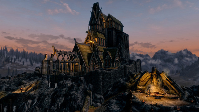 Mountain castle tower dusk sky free wallpaper for desktop - medium preview image