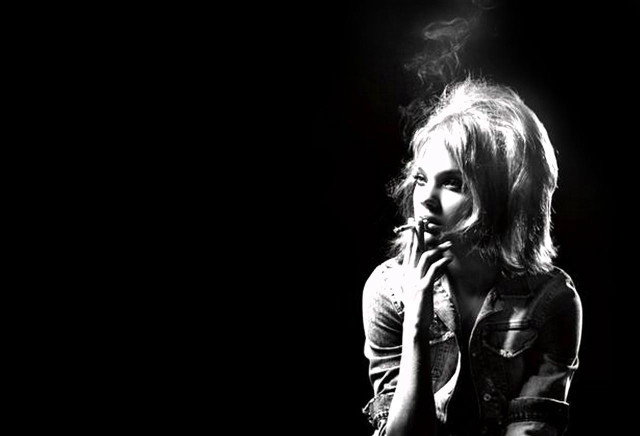 Woman smoking cigarette dark night free wallpaper for desktop - medium preview image