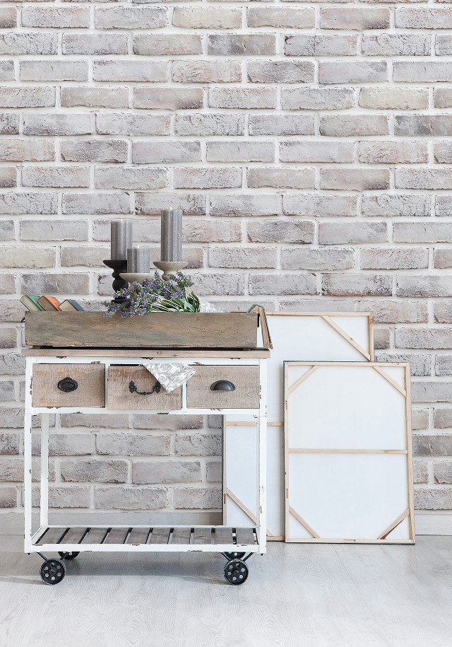 White cart wooden top brick free wallpaper for mobile - medium preview image