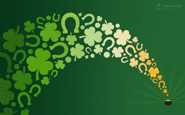 Green background shamrocks question marks free wallpaper for desktop - medium preview image