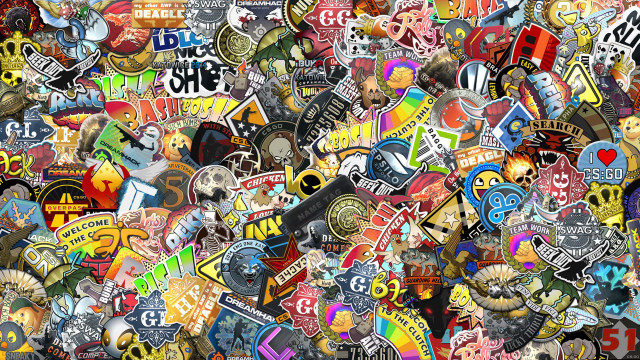 Large pile stickers messy scattered free wallpaper for desktop - medium preview image