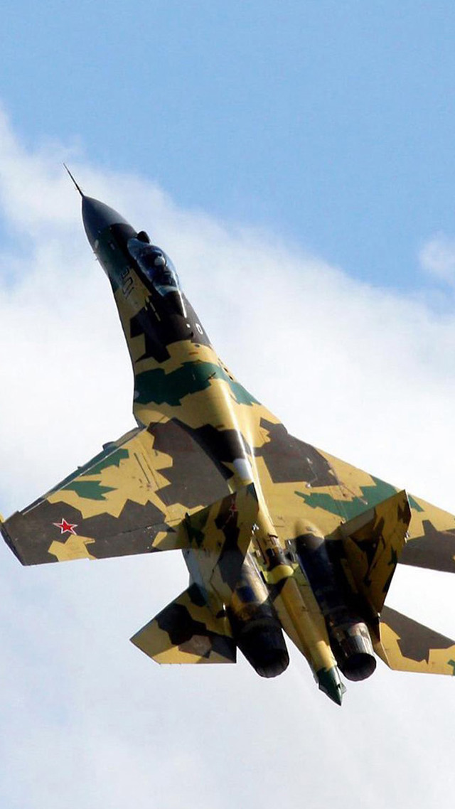 Camouflaged fighterjet cloudy sky redstar free wallpaper for mobile - medium preview image