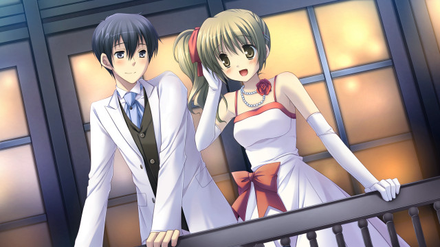 Anime couple balcony together standing free wallpaper for desktop - medium preview image