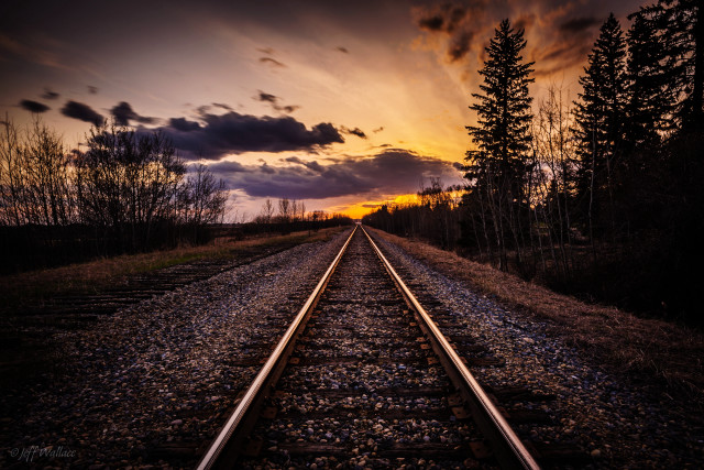 Train track sunset clouds sky free wallpaper for desktop - medium preview image