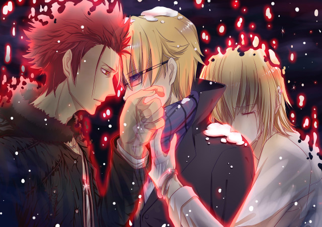 Anime couple snow red lights free wallpaper for desktop - medium preview image