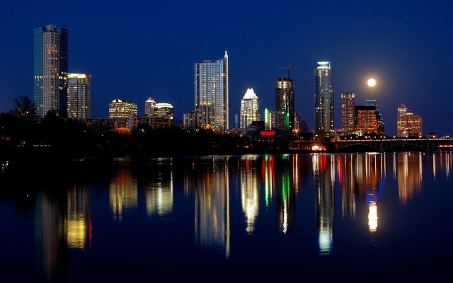 City skyline full moon water #3 free wallpaper for desktop - medium preview image