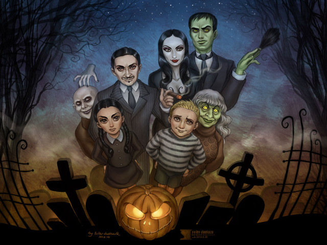 Halloween family graveyard pumpkin tombstones free wallpaper for desktop - medium preview image