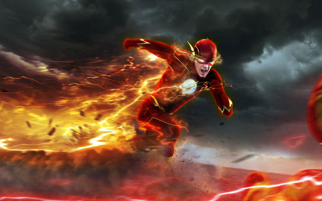Man red suit running fire free wallpaper for desktop - medium preview image