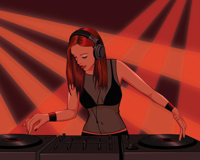 Woman dj mixing music turntable free wallpaper for desktop - medium preview image