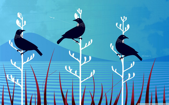 Three birds tree branch grass free wallpaper for desktop - medium preview image