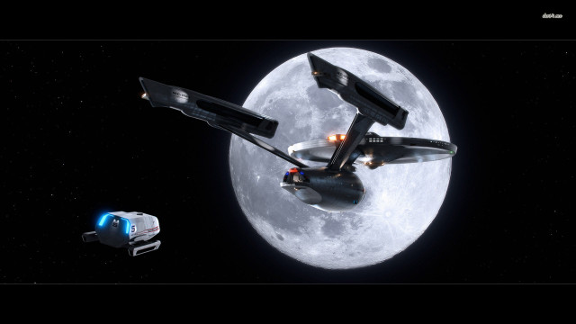 Spaceship flying moon space station free wallpaper for desktop - medium preview image