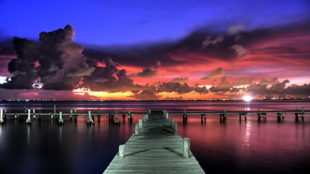 Dock sunset clouds sky water free wallpaper for desktop - medium preview image