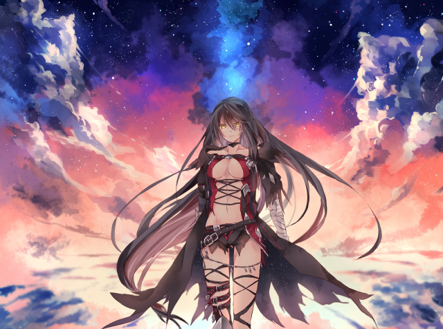 Woman long hair sword sky #2 free wallpaper for desktop - medium preview image