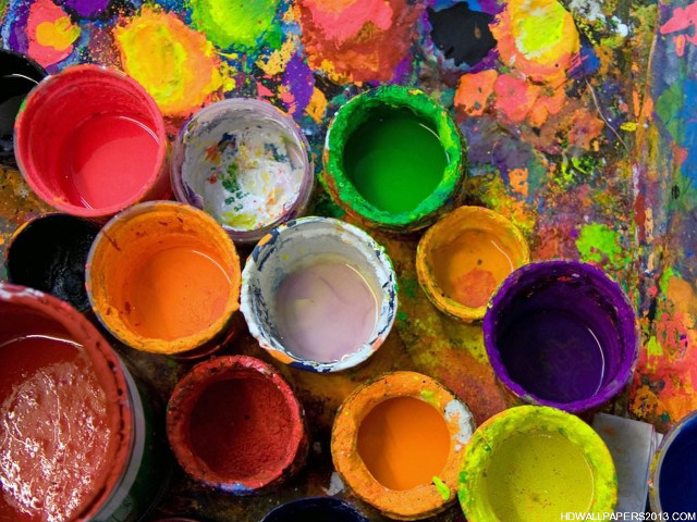Paint cans colorful group middle free wallpaper for desktop - medium preview image