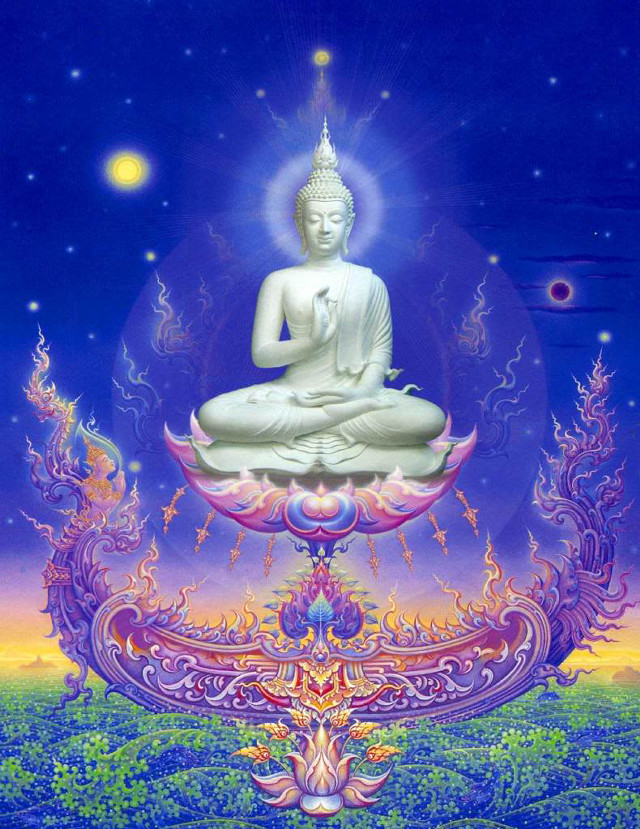 Buddha statue blue purple background free wallpaper for mobile - medium preview image