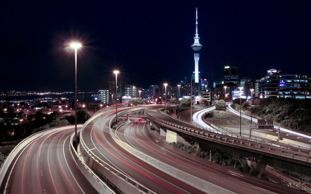 City skyline highway tower night free wallpaper for desktop - medium preview image