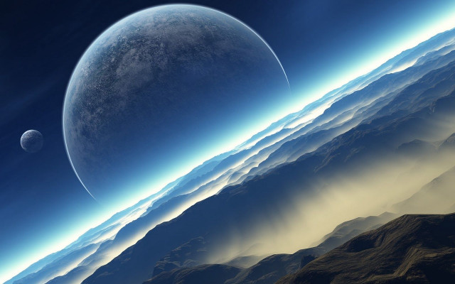 Distant planet space view mountains free wallpaper for desktop - medium preview image