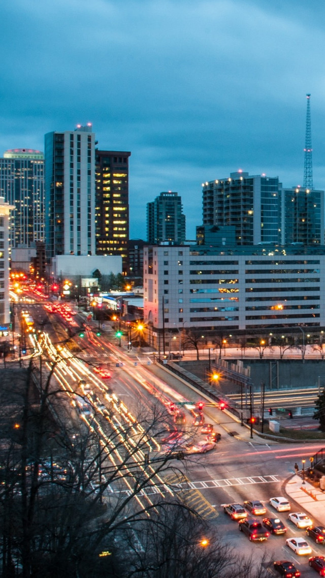 City skyline busy street bridge free wallpaper for mobile - medium preview image