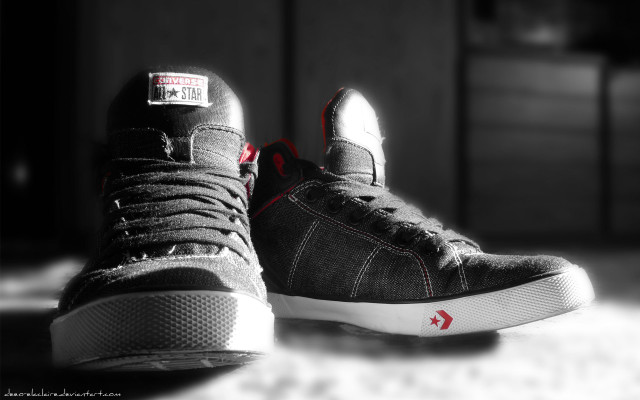 Black red sneakers white floor free wallpaper for desktop - medium preview image