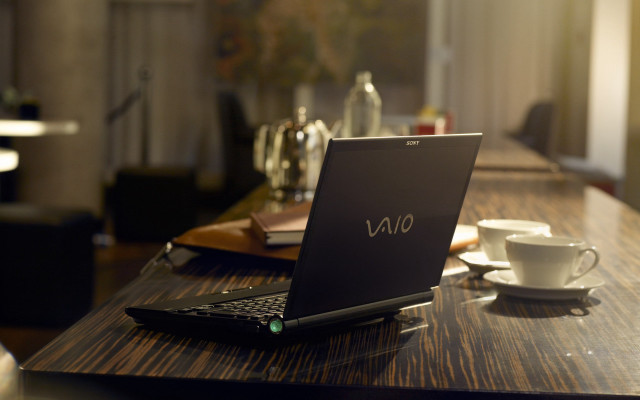 Laptop wooden table coffee plate free wallpaper for desktop - medium preview image