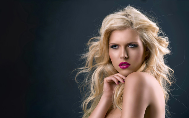 Woman pink lipstick posing hand free wallpaper for desktop - medium preview image