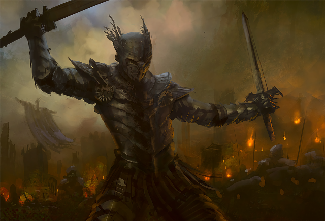Man armor sword field fire free wallpaper for desktop - medium preview image