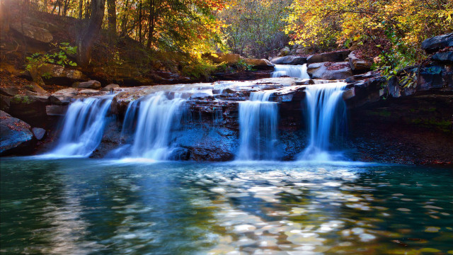 Waterfall blue pool forest background free wallpaper for desktop - medium preview image
