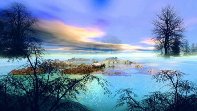 Lake trees sky clouds blue free wallpaper for desktop - medium preview image