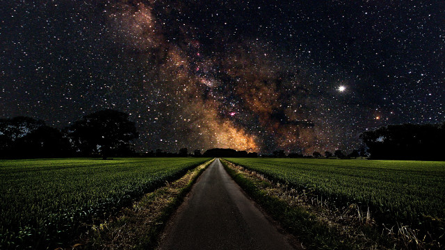 Road field night sky stars #2 free wallpaper for desktop - medium preview image