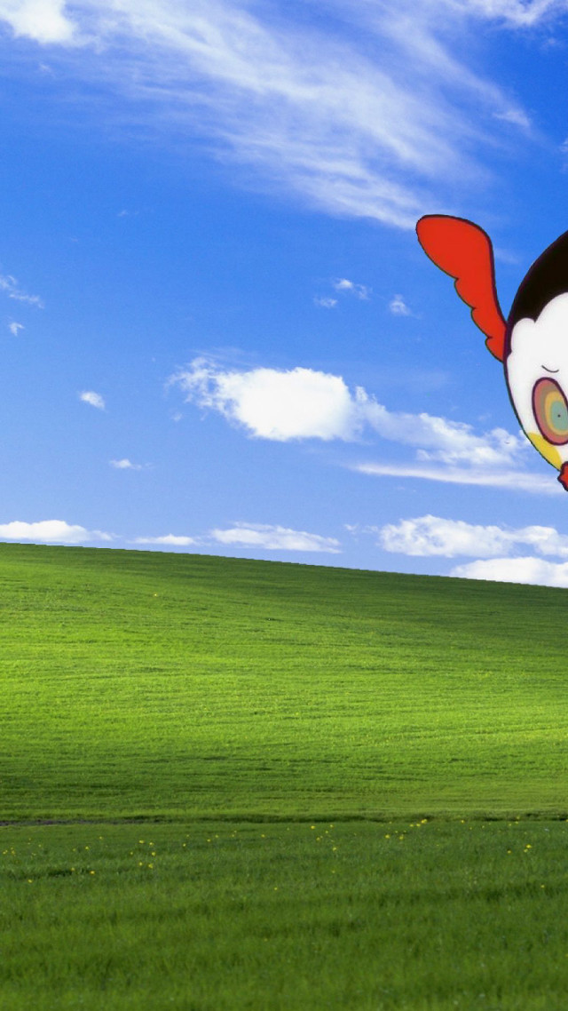 Cartoon character flying green field free wallpaper for mobile - medium preview image