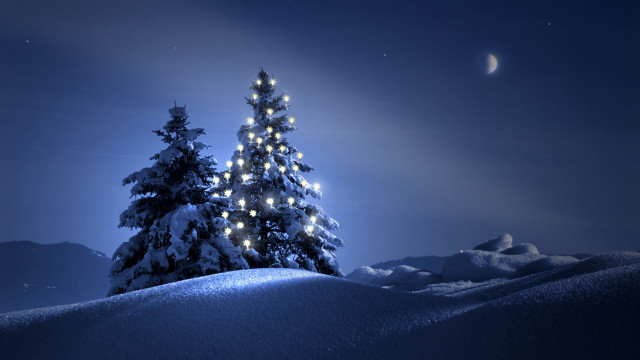 Snowy hill christmas tree moon #2 free wallpaper for desktop - medium preview image