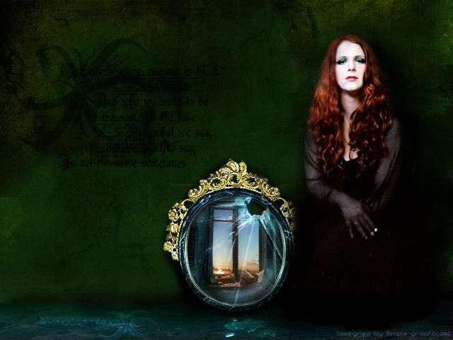 Woman red hair mirror forest free wallpaper for desktop - medium preview image