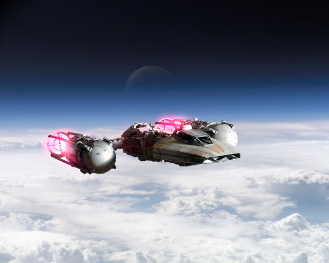 Futuristic ships flying sky clouds free wallpaper for desktop - medium preview image