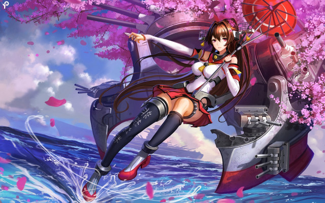 Woman sailor outfit flying umbrella free wallpaper for desktop - medium preview image