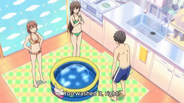 Bathroom couple pool bikini checkered free wallpaper for desktop - medium preview image