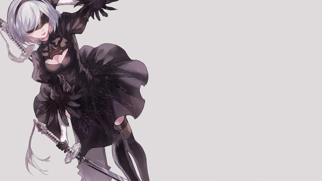 White hair black clothes sword free wallpaper for desktop - medium preview image