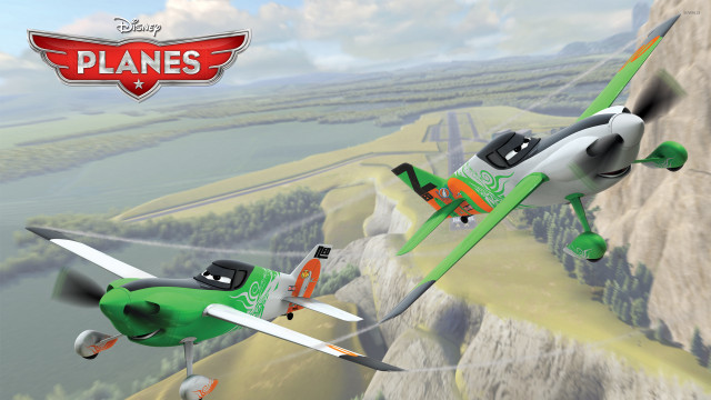 Cartoon plane flying mountain character free wallpaper for desktop - medium preview image