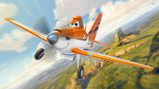 Cartoon airplane cloudy sky green free wallpaper for desktop - medium preview image