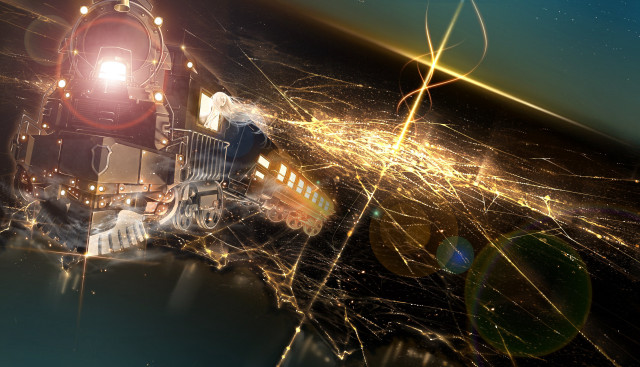 Train city night lights bright free wallpaper for desktop - medium preview image