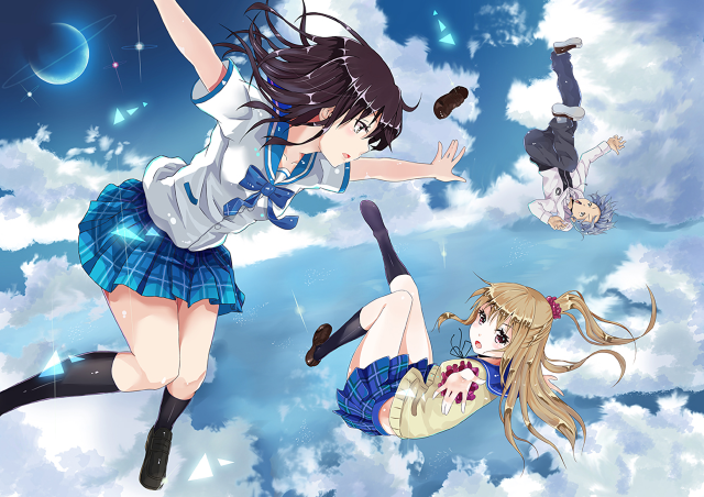 Anime girls flying sky clouds free wallpaper for desktop - medium preview image