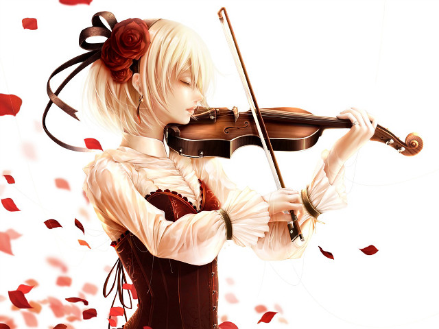 Woman playing violin rose hair free wallpaper for desktop - medium preview image