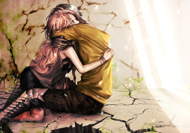 Woman hugging man anime plant free wallpaper for desktop - medium preview image