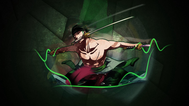 Man sword green background wave free wallpaper for desktop - medium preview image
