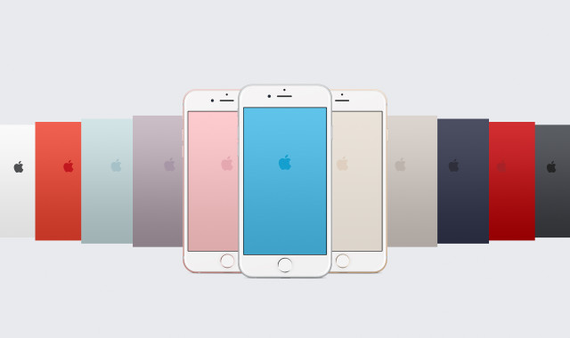 Iphones colored row white surface free wallpaper for desktop - medium preview image
