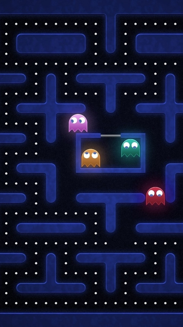 Pacman maze blue background white free wallpaper for mobile - medium preview image