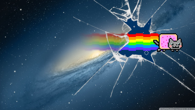 Broken window rainbow cat sill free wallpaper for desktop - medium preview image
