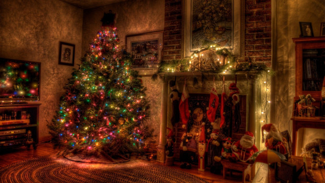 Christmas tree living room fireplace #6 free wallpaper for desktop - medium preview image